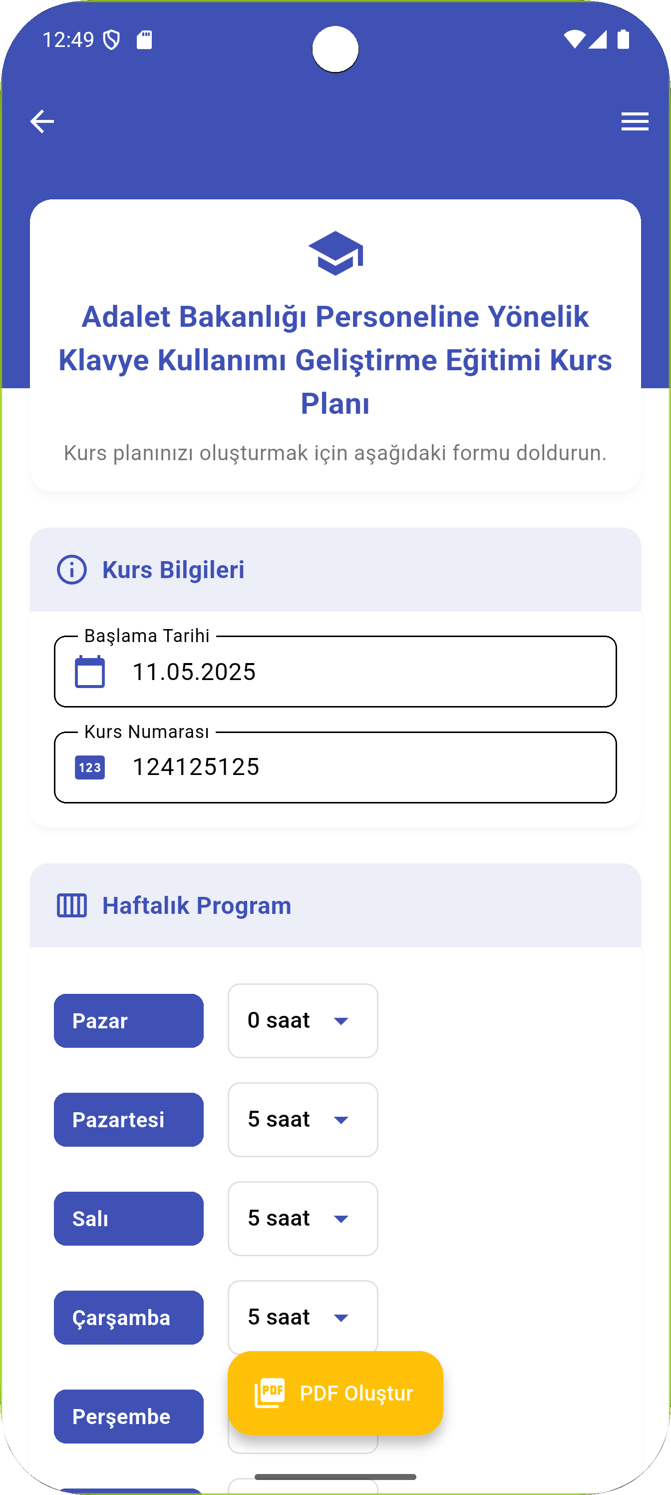 Kurs Planım Ekran Görüntüsü 2
